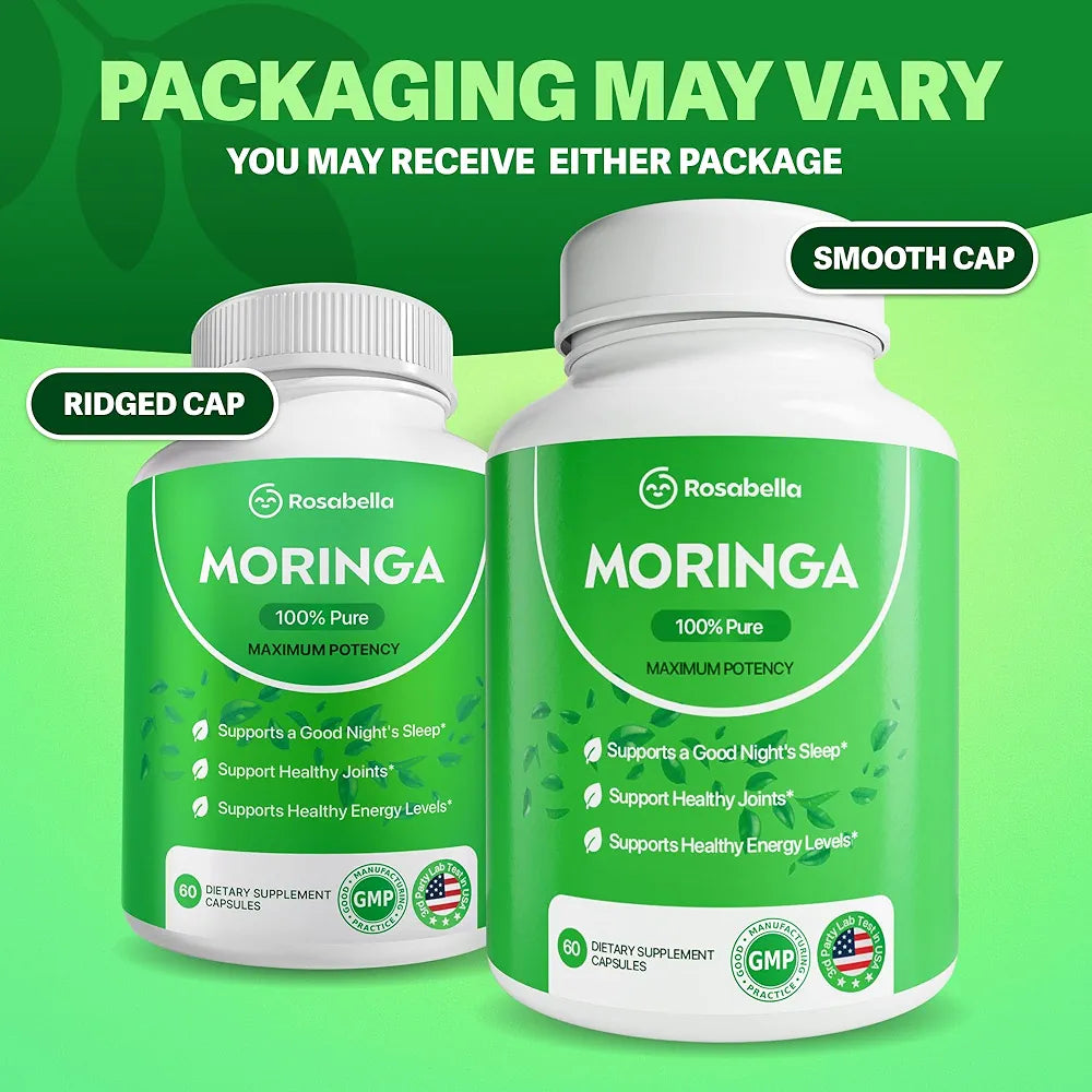Rosabella Moringa Capsules - Pure Moringa Powder, Energy, Skin, Immune & Gut Health Superfood, Rich in Antioxidants, Essential Vitamins & Amino Acids, Natural Green Superfood Supplement - 60 Count