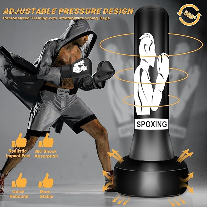 Standing Punching Bag for Adults, 70" Punching Bag Stand, Boxing Heavy Bag with Stand, Freestanding Punching Bag for Adults Men MMA Thai Fitness Karate Muay Beginners