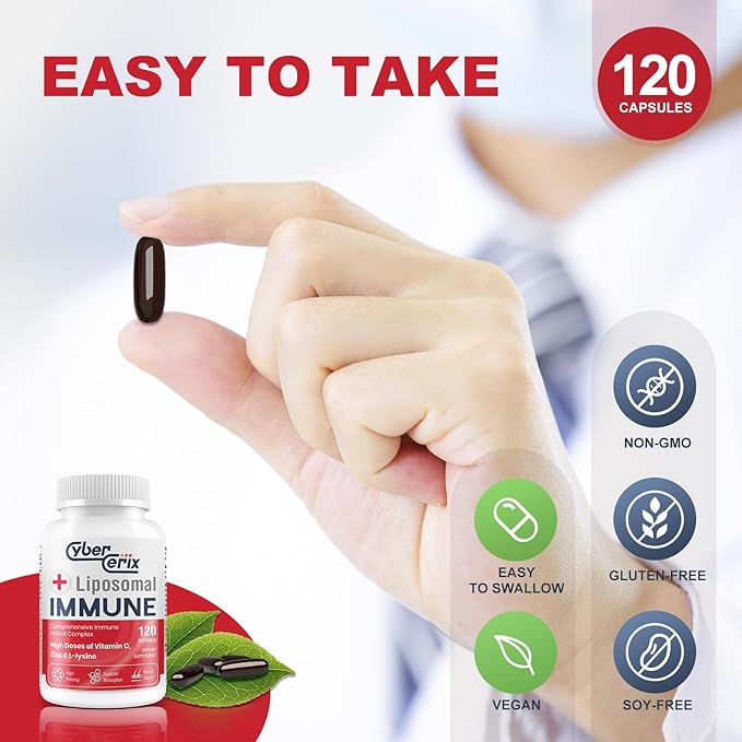 Advanced Liposomal Immune Supplement, Complex with L-Lysine 1,500mg, Vitamins, Minerals & Herbal Extracts, Comprehensive Daily Wellness Blend for Men & Women - 120 Capsules