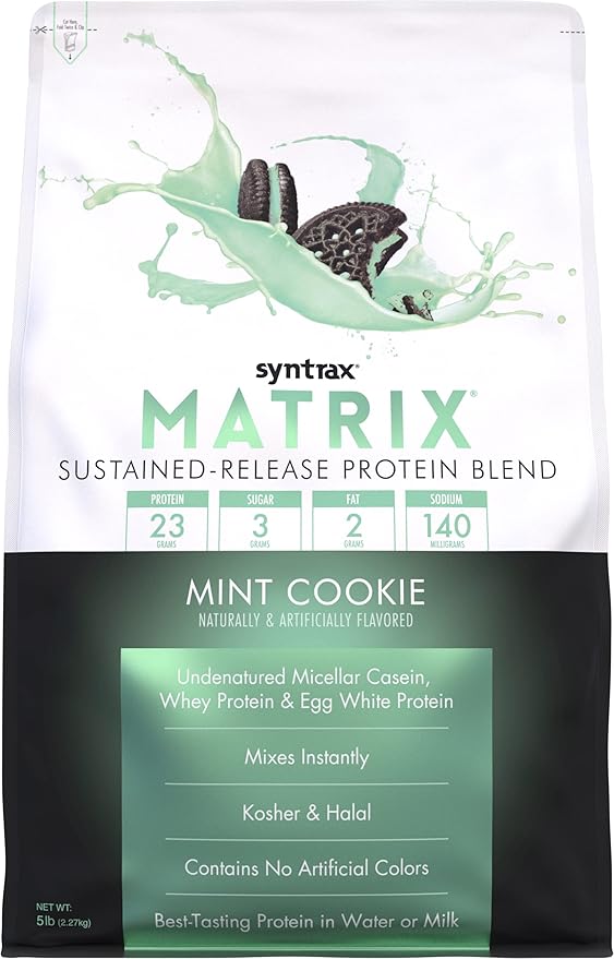 Syntrax Nutrition Matrix Protein Powder, Sustained-Release Protein Blend, Real Cookie Pieces, Mint Cookie, 5 lbs