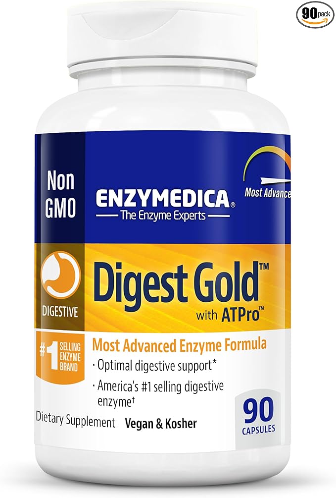 Enzymedica Digest Gold + ATPro Maximum Strength Digestive Enzymes | Prevents Bloating Gas & Indigestion, Natural Digestion Support, Multi Enzyme Amylase, Protease, Lipase & Lactase, 90 Capsules