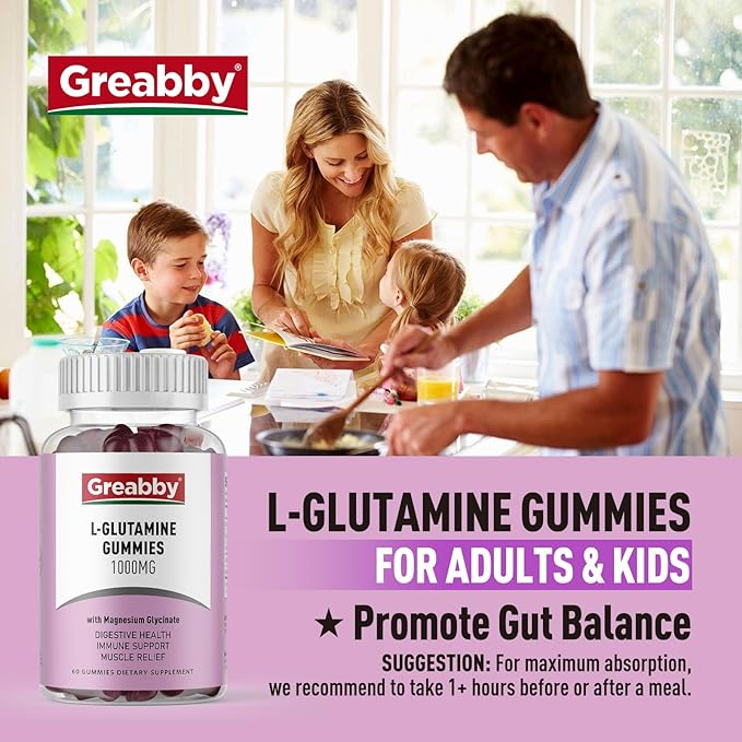 L Glutamine 1000mg Gummies - Muscle Relief & Immune Support, Amino Acid Supplement with Magnesium Glycinate, Vegan & Non-GMO, Gluten Free (120 Count)