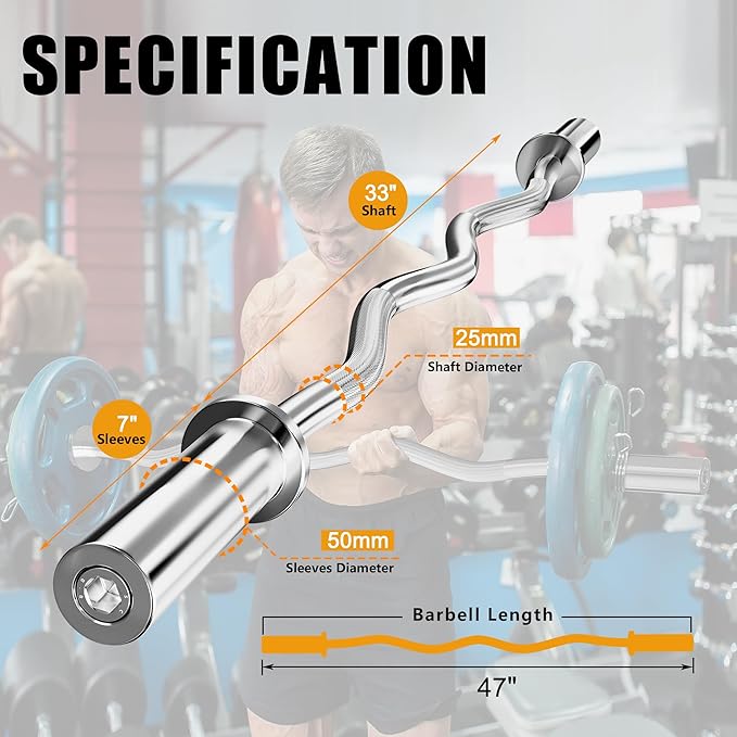 Olympic Barbell EZ Bar Curl Bar 4ft/5ft/7ft 2 Inch (300lb/330lb/400lb/700lb/1000lb/1500lb)
