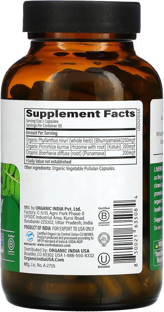 Organic India Liver and Kidney Cleanse Detox Repair - Herbal Supplement - Cleanse & Rejuvenate, Supports Healthy Liver & Kidney Function, Vegan, USDA Certified Organic, Non-GMO - 180 Capsules