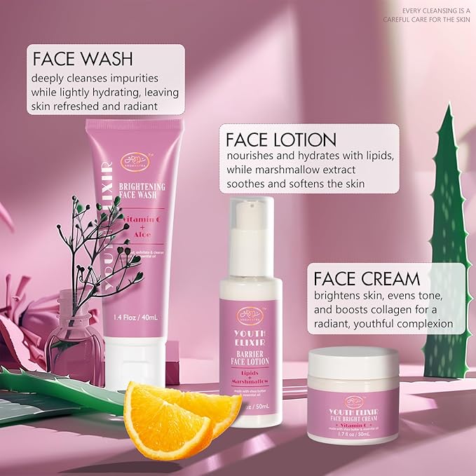 Valentines Day Gifts for Woman Skin Care Set Travel Size, Daily Routine with Hydrate + Protect SkinCare 7-Pieces Travel Kit for Women|Cleanser, Cream, Serum, Eye Cream, Lotion, Lip Mask, Jelly Patches