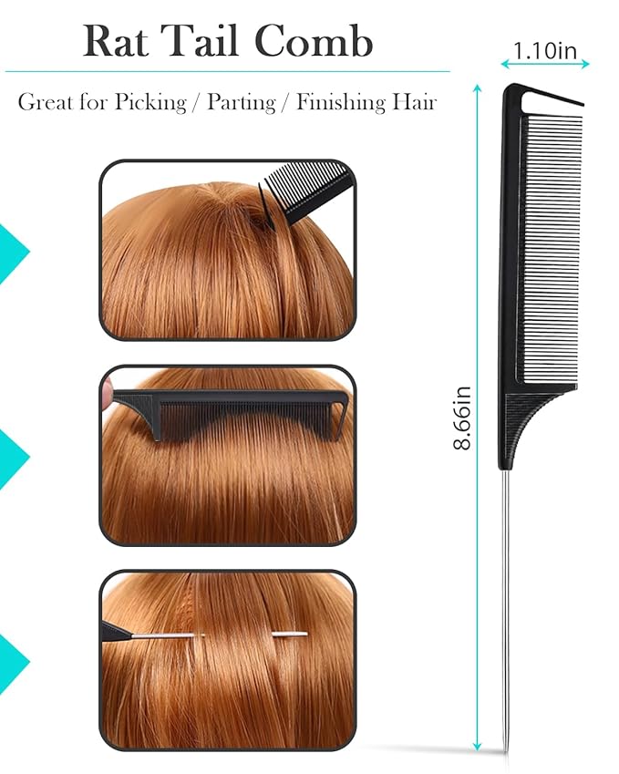 Hair Styling Brush Set - Slick Back Comb, Edge Control Brush, Rat Tail Comb for Smooth Styling, Frizz Taming, and Parting (3 Pieces)