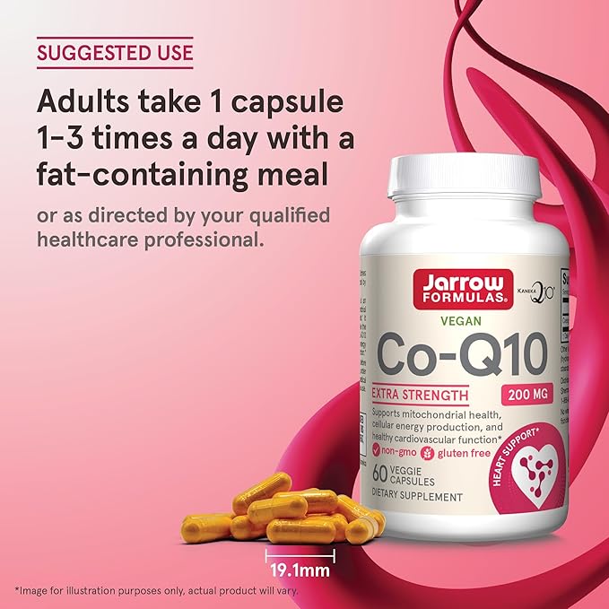 Jarrow Formulas Co-Q10, 200 mg, Antioxidant Support for Mitochondrial Health, Cellular Energy Production and Healthy Cardiovascular Function, 60 Veggie Capsules, 60 Day Supply