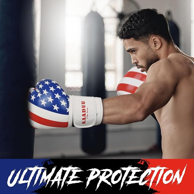 USA Flag Boxing Gloves for Men & Women, Boxing Training Gloves, Kickboxing Gloves, Sparring Punching Gloves, Heavy Bag Workout Gloves for Boxing, Muay Thai, American Flag Boxing Gloves