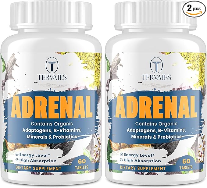 Adrenal Support Adaptogens Herbs Supplements - Cortisol Supplement with Rhodiola Rosea, Ashwagandha, Holy Basil and Eleuthero-Mood and Energy Support for Women & Men-Non-GMO, 120 Vegan Tablets