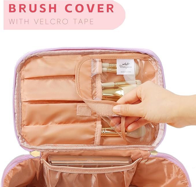 Meiyuuo Large Makeup Bag Cute Travel Pro Cosmetic Bags Personalized Chenille Letter Bag Travel Toiletry Organizer for Women Teen Girls Gifts for Her Preppy Rainbow Pink S