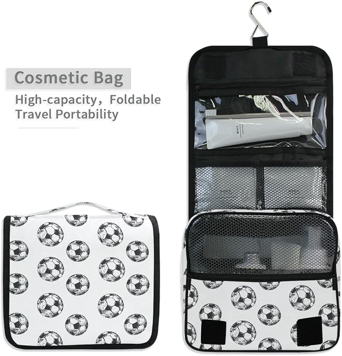 senya Hanging Travel Toiletry Bag Kit Boys Makeup Case Cosmetics Organizer for Men Women (Soccer Balls)