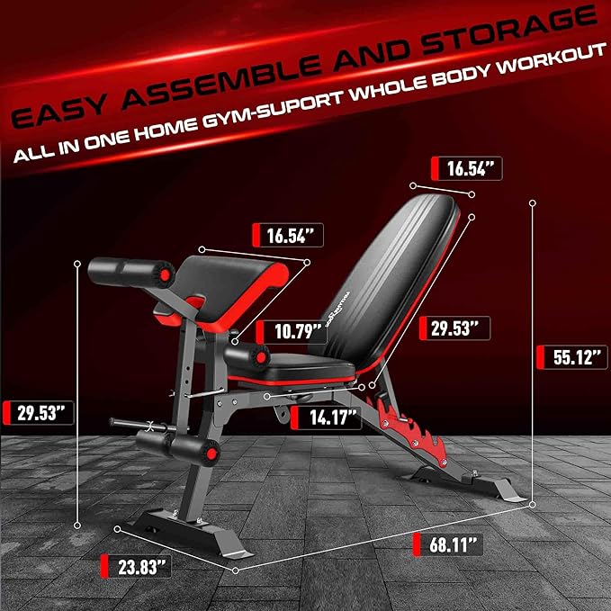 BODYRHYTHM Multifunctional Weight Bench with Leg Extension and