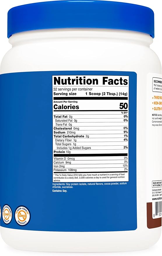 Nutricost Soy Protein Powder, 1 LB Chocolate, 10 Grams of Protein Per Serving, Vegetarian, Non-GMO & Gluten Free