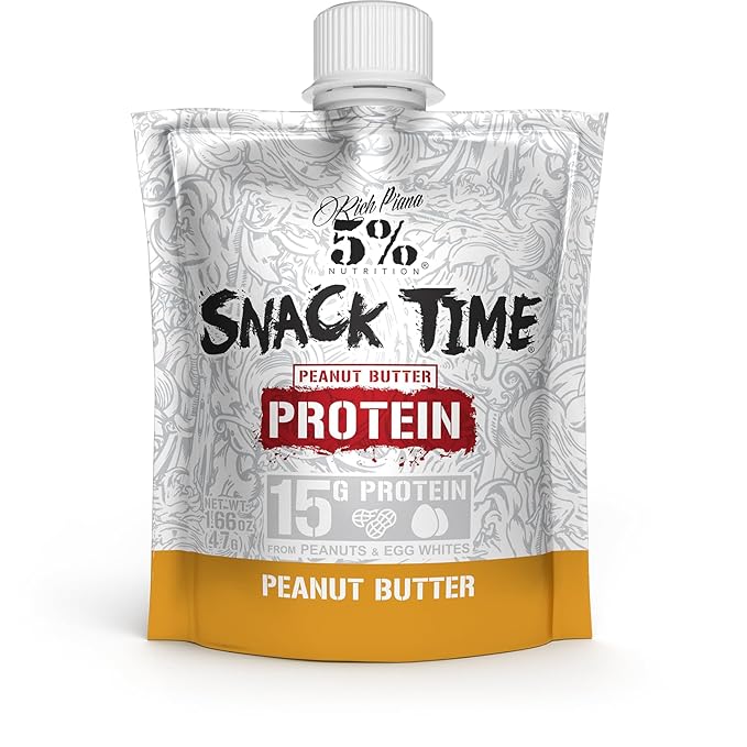 Rich Piana 5% Nutrition Snack Time | Squeezable Protein Shots | High Protein Snack Pouches | Convenient, Real Food Protein from Peanuts & Egg Whites | 10-Count (Peanut Butter)