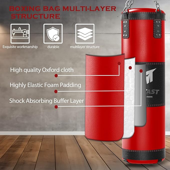Punching Bag for Adults, 4ft Heavy Boxing Bag Set with 12 OZ Gloves for MMA Karate Kickboxing Boxing - Unfilled