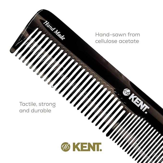 Kent 16T Graphite Fine Tooth and Wide Tooth Comb for Daily Grooming, Handmade Styling Comb for All Hair Types, Styling and Detangling Combs for Men and Women