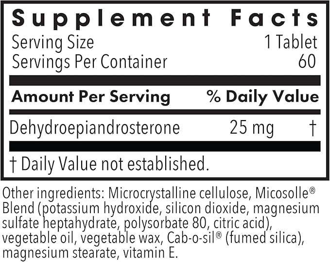 Allergy Research Group DHEA 25mg Supplement - Hormone Support for Men & Women, Micronized Lipid Matrix, Hypoallergenic, Soy-Free, Scored Tablets - 60 Count