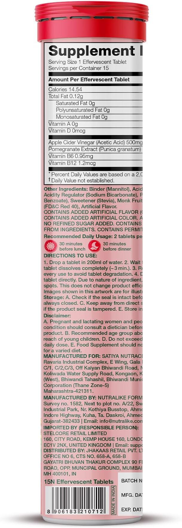 PLIX THE PLANT FIX Apple Cider Vinegar Effervescent Tablets with The Mother, 700mg ACV with VIT B12, B6, Pack of 12 |Vegan, No Added Sugar, Non-GMO & Gluten-Free