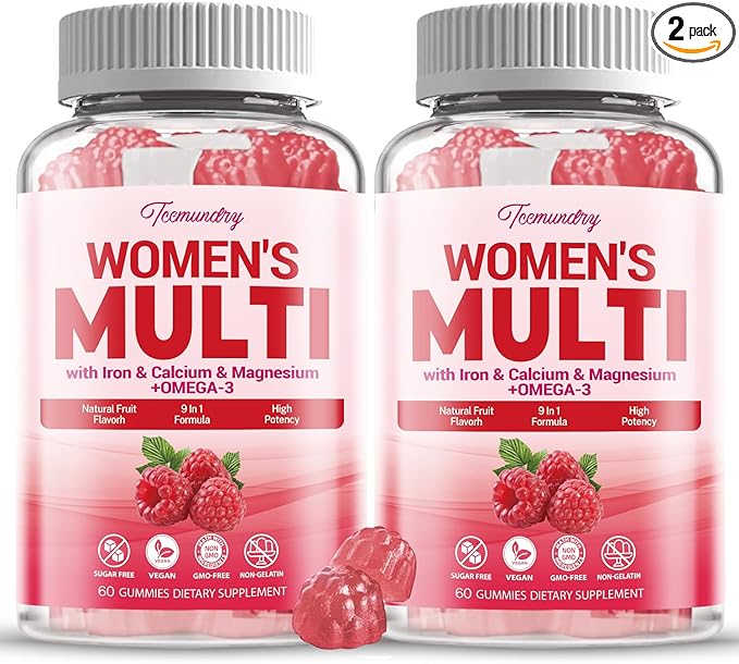 Sugar-Free Womens Multivitamin Gummies - High Absorption Multivitamin for Women Gummy with Omega-3, Astaxanthin, Calcium, Iron, Vitamin A, C, D3, K2, E, B6, B12 - Supports Skin, Hair, Energy, Immune