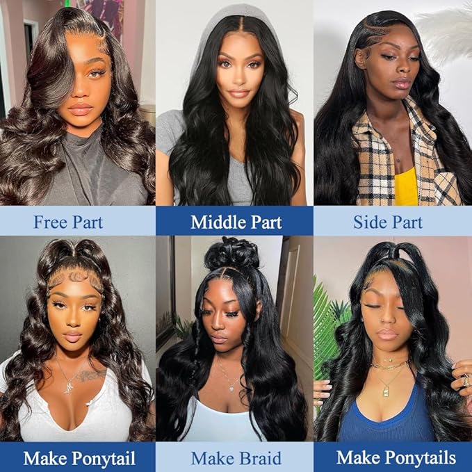 FABA Body Wave Lace Front Wigs - Human Hair, 30 Inch, 13x4 HD Lace, 180% Density, Natural Black, Pre-Plucked with Baby Hair