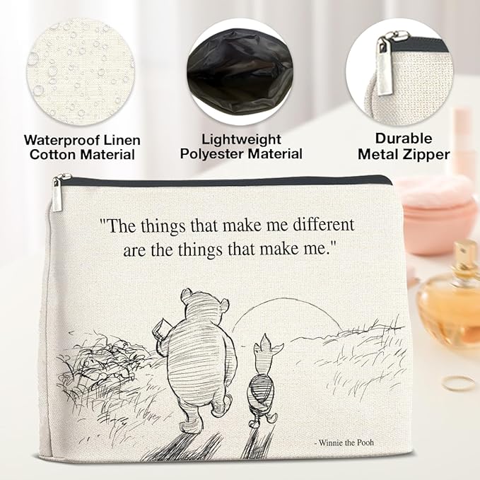 YeleY Pooh Bear Gifts for Women Girls, Classic Pooh Bear Makeup Bag Inspirational Gift for Girls Women Friends Sisters Daughter Pooh Bear Cosmetic Bag