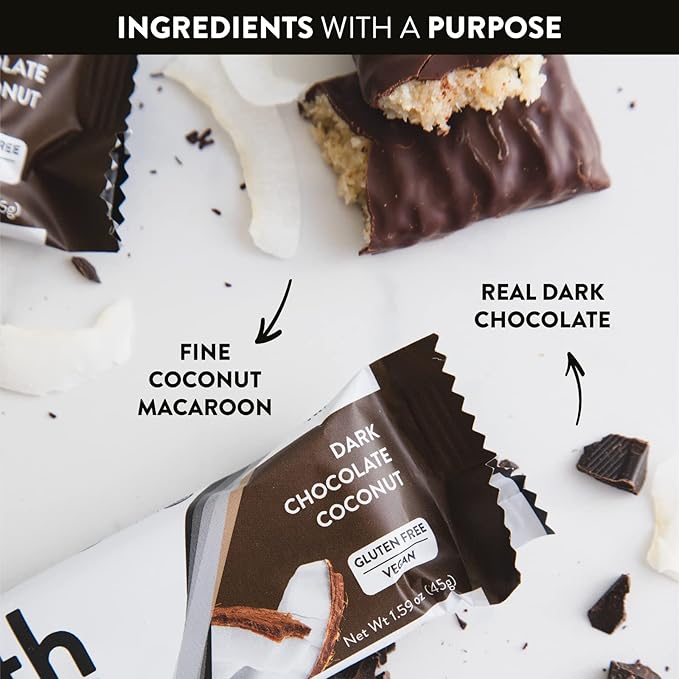 Truth Bar Prebiotic & Probiotic Keto Snack Vegan Bars with Omega-3's - Synbiotic High Fiber Snacks - Low Sugar, Kosher, Gluten Free - Dark Chocolate Coconut (Pack of 12)