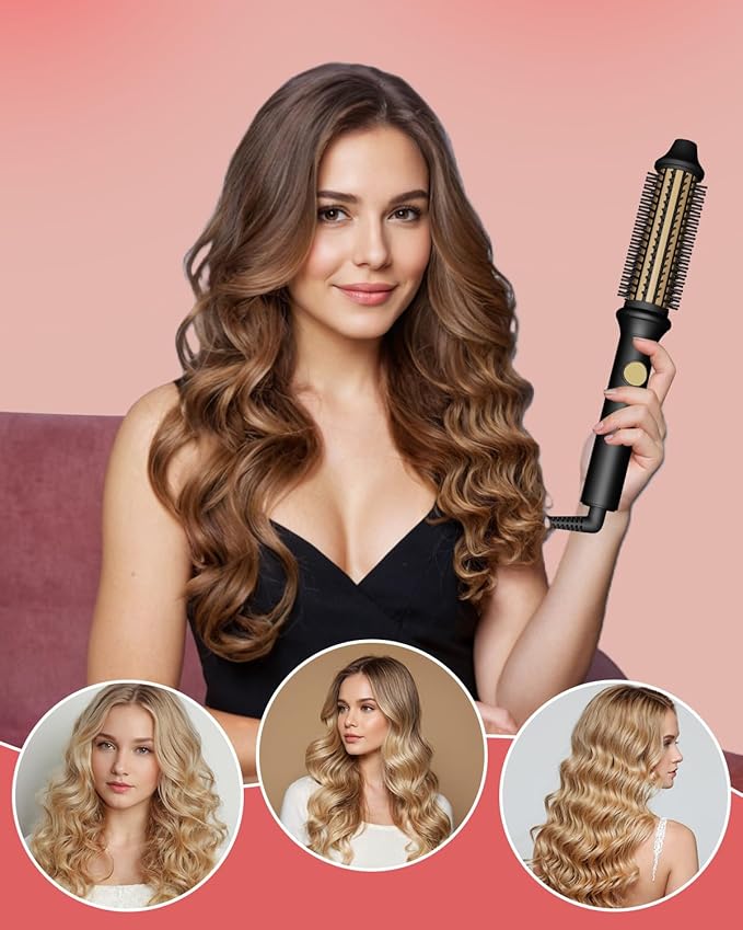 Thermal Brush, Avvnee 1.26 Inch Curling Iron for Long Dry Hair, Heated Round Brush Straightener with 10 Temp Settings, 30s Fast Heat for Curling & Volumizing, Anti-Scald Nylon Bristles