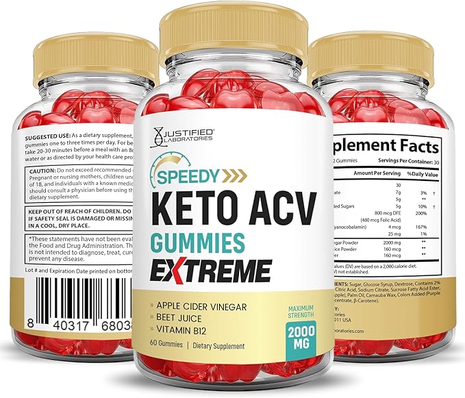 Speedy Keto ACV Gummies Extreme 2000MG Speedy Keto Gummies Advanced Formula Apple Cider Vinegar with Pomegranate Beet Juice Powder B12 Vegan Non GMO 60 Gummys
