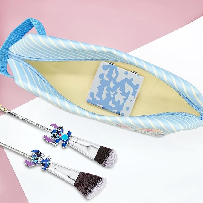Stitch Travel Makeup Bag Large Capacity Cosmetic Bags Cartoon PU Small Skin Care Bags for Girls Women Mirror Makeup Brush