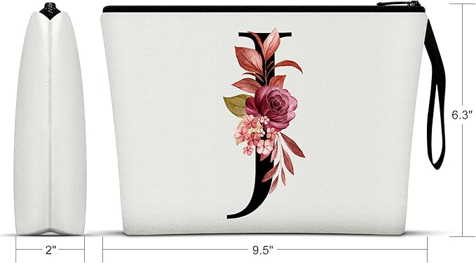 Vavabox A-Z Personalized Makeup Bag, Birthday Gifts for Women Mom, Gifts for Best Friend, Bride Bridesmaid Cosmetic bag (J, White)