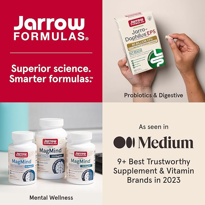 Jarrow Formulas L-Carnosine Dipeptide Antioxidant 1000 mg, Dietary Supplement, Antioxidant Support for Mitochondrial Health, 90 Veggie Capsules, Up to 45 Day Supply