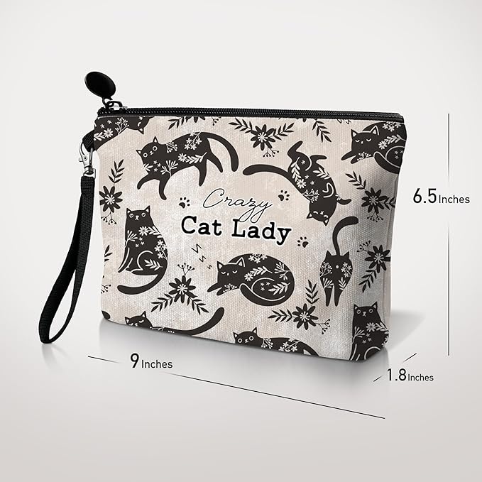 Hglian Black Cat Makeup Bag,Cosmetic Bag Zipper Pouch Travel Toiletry Bag,Purse Cute Cat Themed Gifts for Women Friends