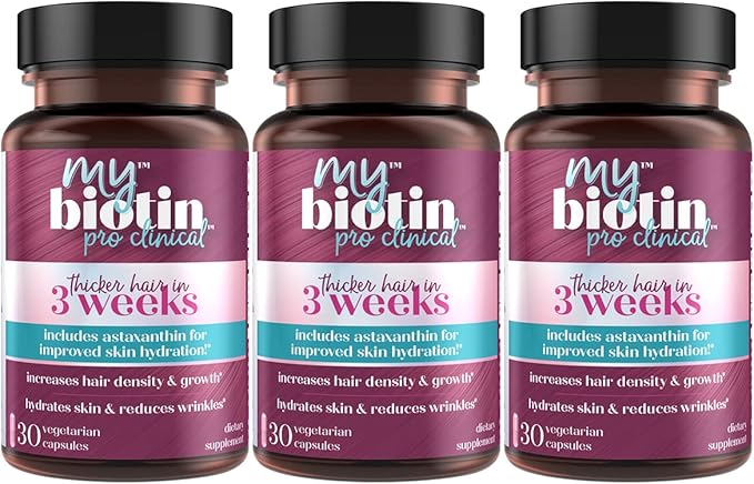 Purity Products MyBiotin ProClinical – Thicker Hair Starting in 3 Weeks & Fights Wrinkles - MB40X Patented Biotin Matrix w/Astaxanthin - 40X More Soluble vs Ordinary Biotin 90 Count