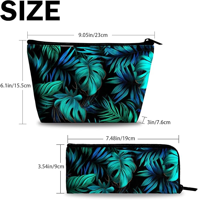 Palm Leaf Makeup Bags for Women - Hawaiian Cosmetic Bag for Vacation Large Capacity Toiletry Bags and 1Ps Mini Portable Pouch