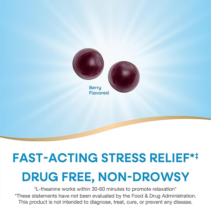 Nature's Way Quick Calm Gummies, L-Theanine for Relaxation*, Fast-Acting, Stress Relief from L-Theanine Within 30-60 minutes*, with Ashwagandha, Vegetarian, Mixed Berry Flavored, 60 Gummies