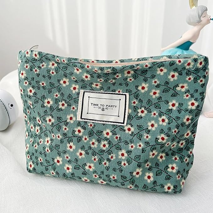 Cosmetic Bags for Women Makeup Bag Large Capacity Purse Travel Toiletry Zipper Storage Pouch Make up Brushes Organizer for Gifts (mini flowers, Green)