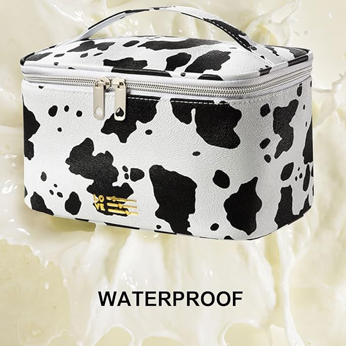 KITENROM Portable Makeup Bag Cow Printed Cosmetic Bags for Women Medium Pouch Case Purse Make Up Organization Waterproof (Print Cow)