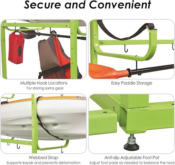 Rockland Large Kayak Storage Rack, 300 LBS Capacity, Holds 3 Kayaks, 48"x56"x82", Heavy Duty Freestanding Stand Kayak Rack for Canoe, SUP, Paddleboard, Indoor Garage & Outdoor Use, DIY-Friendly