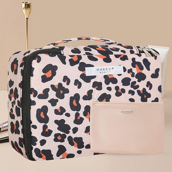 Travel Makeup Bag Cosmetic Bag Makeup Bag Toiletry bag for women and men (Brown Leopard)
