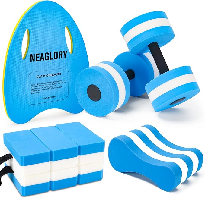 NEAGLORY 5-Piece Aquatic Exercise Set - Pool Fitness Equipment with Foam Water Dumbbell, Swim Kickboard, Pull Buoy, Aquatic Swim Belt