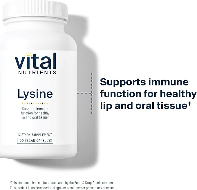 Vital Nutrients Lysine | Lysine Supplement Supports Healthy Lip and Oral Tissue | Immune Support Supplement Promotes Calcium Absorption | Gluten, Dairy, Soy Free | Non-GMO | 100 Capsules