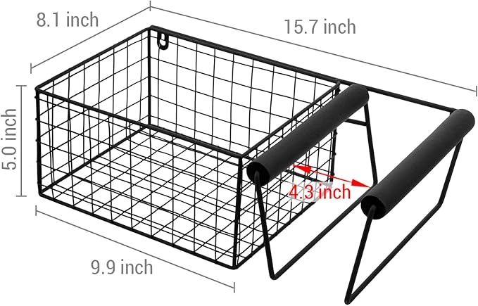 MyGift Hanging Metal Tennis Racquet and Tennis Ball Storage Basket Rack, Wall Mounted Racket Holder