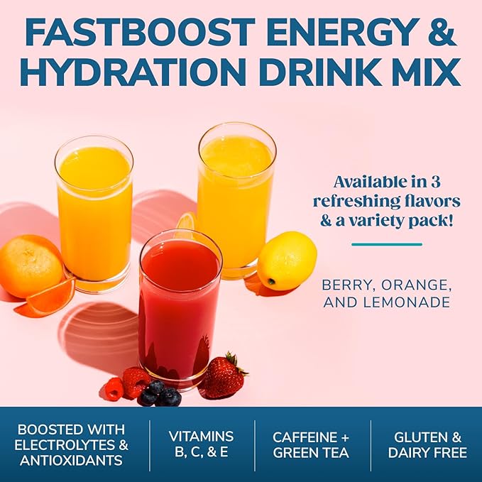 WonderSlim FAST BOOST Energy & Hydration Drink Mix, Orange, with Electrolytes, Vitamins B, C & E, Antioxidants, No Sugar (14ct)