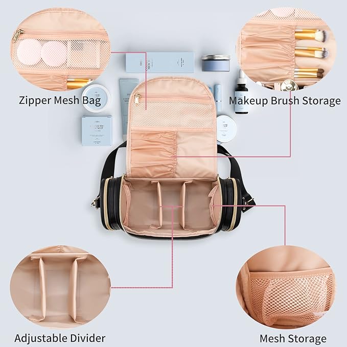 Ethereal Large Makeup Bag, Travel Makeup Bag Large Capacity Toiletry Bag with Shoulder Strap for Cosmetics Makeup Brushes Organizer