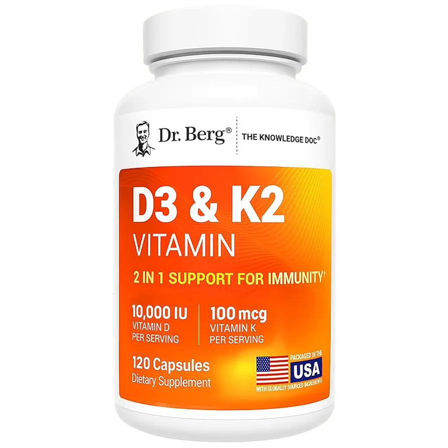 Dr. Berg Maximum Strength 7-in-1 Vitamin D3 K2 10,000 IU | Naturally Derived D3 | 4X Lab-Tested & Verified | High Absorption Formula | K2 D3 Vitamin Supplement - 120 Capsules