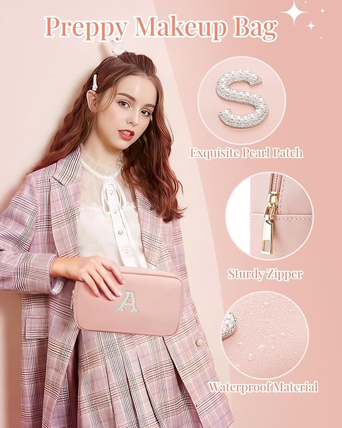 Vlando Monogram Gifts for Best Friends Travel Makeup Pouch Skincare Bag for Girls Women Gifts for Women Daughter Sister Teacher Friend Girlfriend L