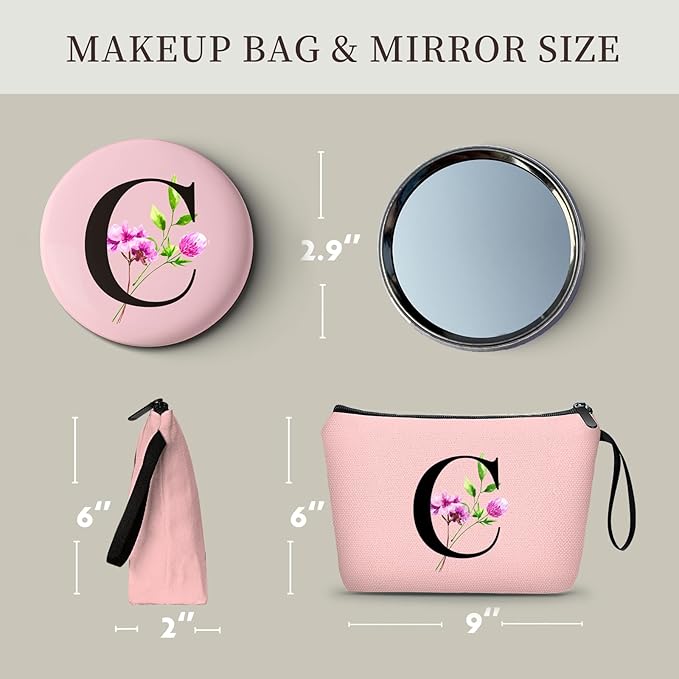 SEAMOON Birthday Thank You Appreciation Monogrammed Gifts for Mom Aunt Teacher Sister Friend Coworkers Bride Bridesmaid Makeup Cosmetic Bag with Mirror Mothers Day Christmas Graduation C