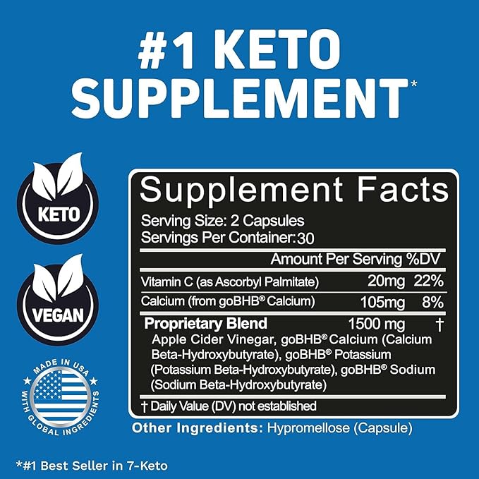 Herbtonics Keto BHB + Apple Cider Vinegar Capsules with The Mother - Keto Diet Pills, BHB Exogenous Ketones for Ketosis, Energy & Focus - Keto ACV Supplement for Women & Men - 60 Vegan Capsules