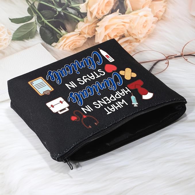 POFULL Nursing Clinical Instructor Gift What Happens in Clinicals Stays in Clinicals Cosmetic Bag Medical Gift (What Happens black bag)