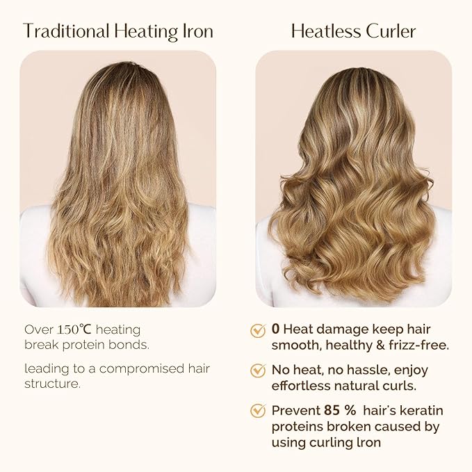 Yanibest Heatless Curls Overnight, Soft Heatless Hair Curler to Sleep in, No Heat Ribbon Wrap, Heatless Curling Set for Long Short Hair with Hair Scrunchies and Clip